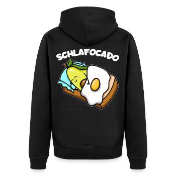 Schlafocado Avocado Schlafanzug Pyjama Nachthemd - Unisex Premium Bio Zip Hoodie - Schwarz - Hinten - Nico (187cm)