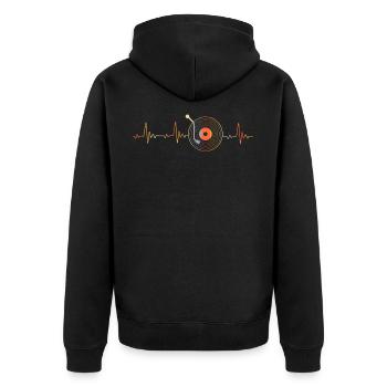 Herzschlag Schallplatte Vinyl Vintage Musik DJ - Unisex Premium Bio Zip Hoodie - Schwarz - Hinten - Nico (187cm)
