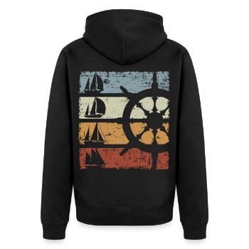 Retro Segelboot - Unisex Premium Bio Zip Hoodie - Schwarz - Hinten - Nico (187cm)