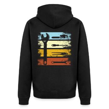 Vintage Tischler Holz Werkzeug Heimwerker - Unisex Premium Bio Zip Hoodie - Schwarz - Hinten - Nico (187cm)