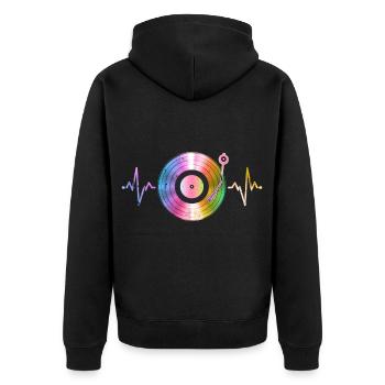 Schallplatte Herzschlag Vinyl Retro Tonträger - Unisex Premium Bio Zip Hoodie - Schwarz - Hinten - Nico (187cm)