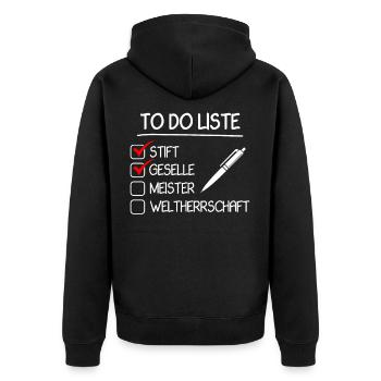 Journeyman 2022 Journeyman's Examination Bestanderen Examination - Unisex Premium Organic Zip Hoodie - black - Back - Nico (187cm)