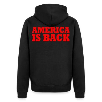 America is back - Unisex Premium Organic Zip Hoodie - black - Back - Nico (187cm)