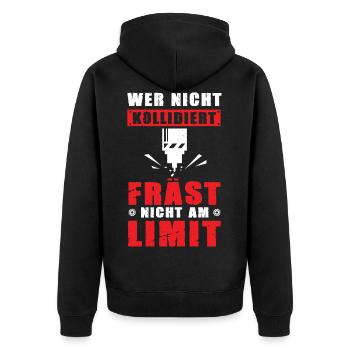 Wer nicht Kollidiert Fräst nicht am Limit CNC - Unisex Premium Bio Zip Hoodie - Schwarz - Hinten - Nico (187cm)