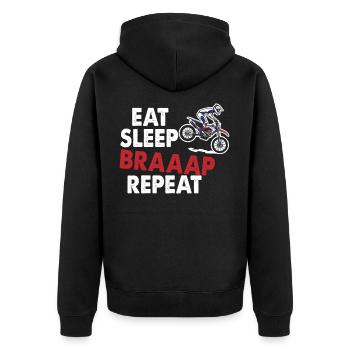 Eat Sleep Braaap Repeat Motocross Enduro Bike - Unisex Premium Bio Zip Hoodie - Schwarz - Hinten - Nico (187cm)