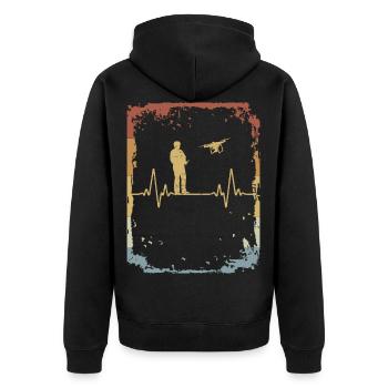Drohne Herzschlag Copter EKG Retro - Unisex Premium Bio Zip Hoodie - Schwarz - Hinten - Nico (187cm)