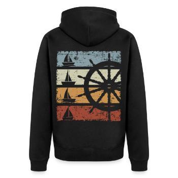 Vintage Sailboat - Unisex Premium Bio Zip Hoodie - Schwarz - Hinten - Nico (187cm)