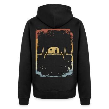 Herzschlag EKG Camper Wohnwagen Camping Retro - Unisex Premium Bio Zip Hoodie - Schwarz - Hinten - Nico (187cm)