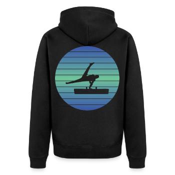 Turnen Bodenturnen Retro Geräteturnen Turnverein - Unisex Premium Bio Zip Hoodie - Schwarz - Hinten - Nico (187cm)