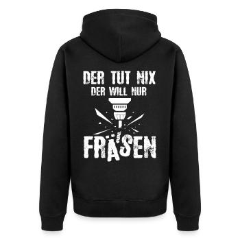 Der Tut Nix Der Will Nur Fräsen - Unisex Premium Bio Zip Hoodie - Schwarz - Hinten - Nico (187cm)