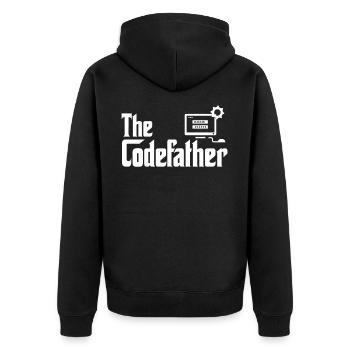 The Codefather Developer Coder Programmer Computer - Unisex Premium Bio Zip Hoodie - Schwarz - Hinten - Nico (187cm)