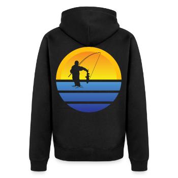 Angler Retro Angeln Angelhaken Fischen Geschenk - Unisex Premium Bio Zip Hoodie - Schwarz - Hinten - Nico (187cm)