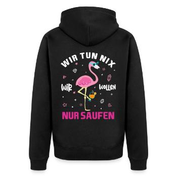 Wir Tun Nix Wir Wollen Nur Saufen Flamingo JGA - Unisex Premium Bio Zip Hoodie - Schwarz - Hinten - Nico (187cm)