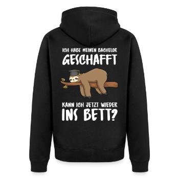 Bachelor geschafft Abschluss 2022 Faultier - Unisex Premium Bio Zip Hoodie - Schwarz - Hinten - Nico (187cm)
