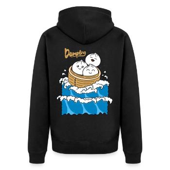 Dumpling in the Wave - Unisex Premium Organic Zip Hoodie - black - Back - Nico (187cm)
