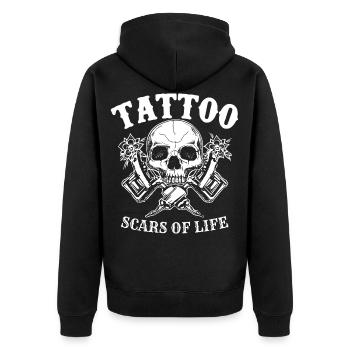 Tattoo Scars of Life - Unisex Premium Bio Zip Hoodie - Schwarz - Hinten - Nico (187cm)