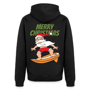 Merry Christmas Weihnachtsmann Surfen - Unisex Premium Bio Zip Hoodie - Schwarz - Hinten - Nico (187cm)