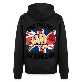 Dart WM Ally Palace England Design Dartpfeile - Unisex Premium Bio Zip Hoodie - Schwarz - Hinten - Nico (187cm)