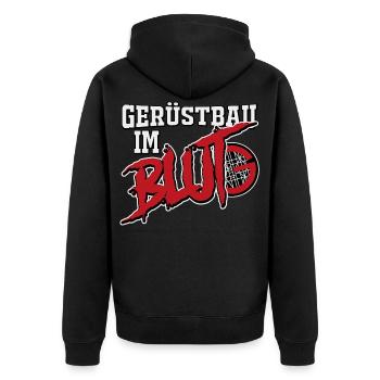 Gerüstbauer Shirt Gerüstbau im Blut - Unisex Premium Bio Zip Hoodie - Schwarz - Hinten - Nico (187cm)
