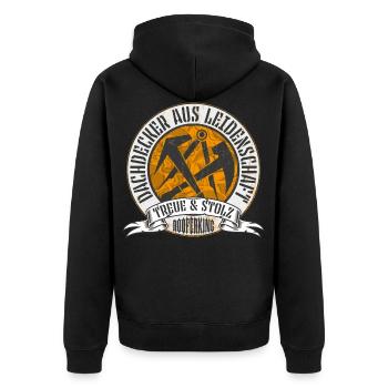 Dachdecker Shirt - Unisex Premium Bio Zip Hoodie - Schwarz - Hinten - Nico (187cm)