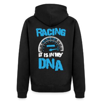 Racing It Is In My DANN Rennsport - Unisex Premium Bio Zip Hoodie - Schwarz - Hinten - Nico (187cm)