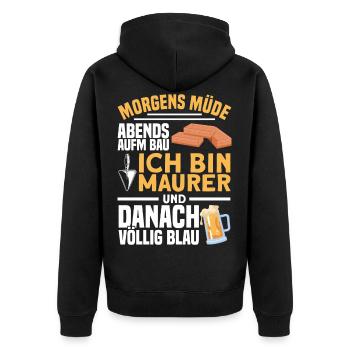 Maurer Geschenk - Unisex Premium Bio Zip Hoodie - Schwarz - Hinten - Nico (187cm)