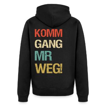 Schwabischer Spruch im Retro Farbdesign - Unisex Premium Bio Zip Hoodie - Schwarz - Hinten - Nico (187cm)