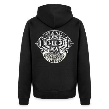 Dachdecker hoch lebe die Zunft - Unisex Premium Bio Zip Hoodie - Schwarz - Hinten - Nico (187cm)