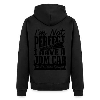PERFECT WITH JDM - Unisex Premium Organic Zip Hoodie - black - Back - Nico (187cm)