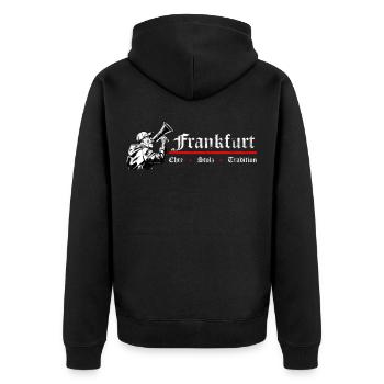 Frankfurt Ehre Stolz Tradition - Fussball - Unisex Premium Bio Zip Hoodie - Schwarz - Hinten - Nico (187cm)