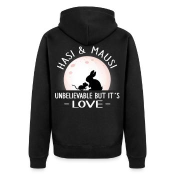 valentinstag patchwork hasi mausi schatz true love - Unisex Premium Bio Zip Hoodie - Schwarz - Hinten - Nico (187cm)