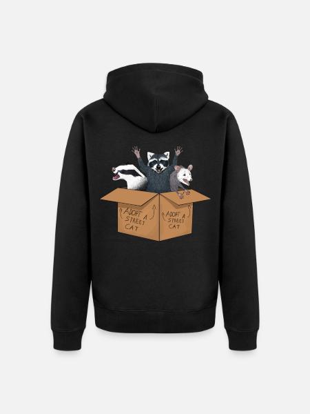 adopts a stray cat - Unisex Premium Organic Zip Hoodie - black
