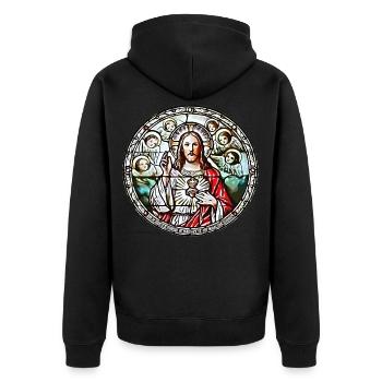 HEILIGSTES HERZ JESU - Unisex Premium Bio Zip Hoodie - Schwarz - Hinten - Nico (187cm)