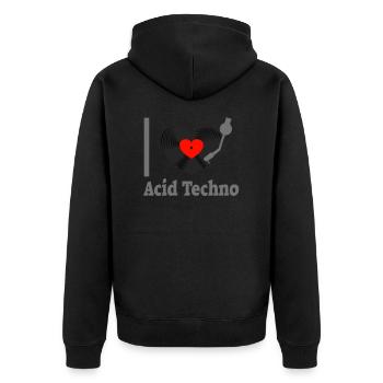 I love Acid Techno - Unisex Premium Bio Zip Hoodie - Schwarz - Hinten - Nico (187cm)