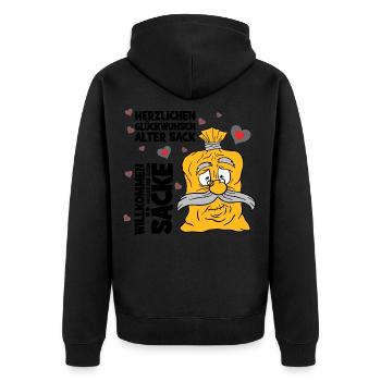 Herzlichen Glückwunsch alter Sack,cooler Spruch - Unisex Premium Bio Zip Hoodie - Schwarz - Hinten - Nico (187cm)