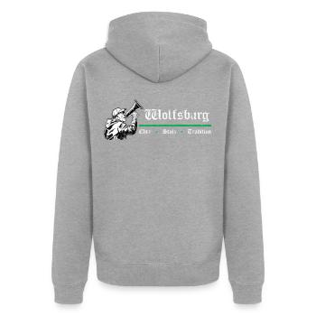 Wolfsburg Honour Pride Tradition - Unisex Premium Organic Zip Hoodie - heather grey - Back - Nico (187cm)