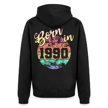 Born in 1990 - Unisex Premium Bio Zip Hoodie - Schwarz - Hinten - Nico (187cm)