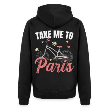 Triff mich in Paris Der Eiffelturm - Unisex Premium Bio Zip Hoodie - Schwarz - Hinten - Nico (187cm)