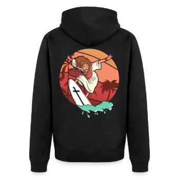 Surfen Jesus Christus Surfer Surfbrett Christ - Unisex Premium Bio Zip Hoodie - Schwarz - Hinten - Nico (187cm)