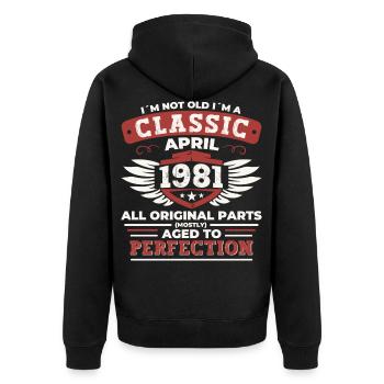 Birthday Classic vintage 1981 April - Vintage - Unisex Premium Organic Zip Hoodie - black - Back - Nico (187cm)