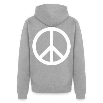 Peacezeichen - Unisex Premium Bio Zip Hoodie - Grau meliert - Hinten - Nico (187cm)