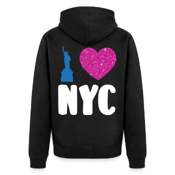 Ich liebe NYC New York City USA Amerika Reisen - Unisex Premium Bio Zip Hoodie - Schwarz - Hinten - Nico (187cm)