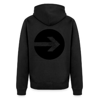 WHITE ARROW IN BLACK CIRCLE - Unisex Premium Organic Zip Hoodie - black - Back - Nico (187cm)