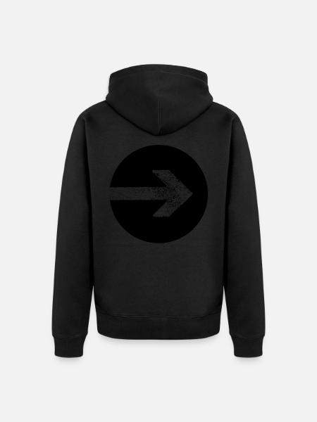 WHITE ARROW IN BLACK CIRCLE - Unisex Premium Organic Zip Hoodie - black