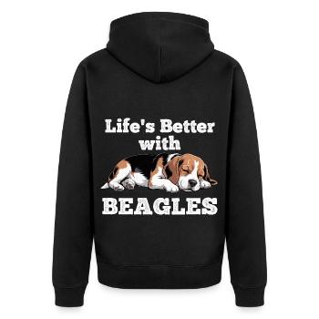 Das Leben ist besser mit Beagles - Unisex Premium Bio Zip Hoodie - Schwarz - Hinten - Nico (187cm)