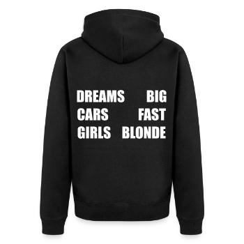 Rêves grands - voitures rapides - filles blonde - Veste à capuche bio Premium Unisexe - noir - Dos - Nico (187cm)