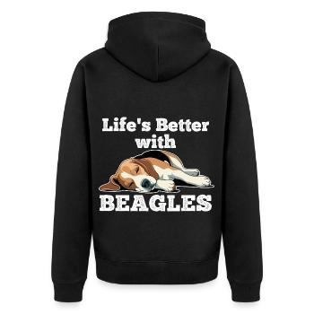 Das Leben ist besser mit Beagles - Unisex Premium Bio Zip Hoodie - Schwarz - Hinten - Nico (187cm)
