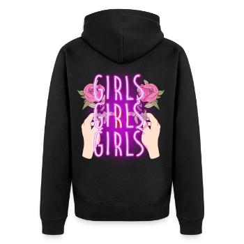 Frauenpower, Neon - Unisex Premium Bio Zip Hoodie - Schwarz - Hinten - Nico (187cm)
