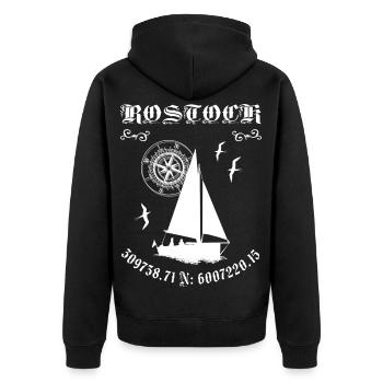 Rostock - Unisex Premium Bio Zip Hoodie - Schwarz - Hinten - Nico (187cm)