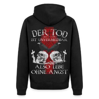 Der Tod ist Unvermeidbar - Unisex Premium Bio Zip Hoodie - Schwarz - Hinten - Nico (187cm)